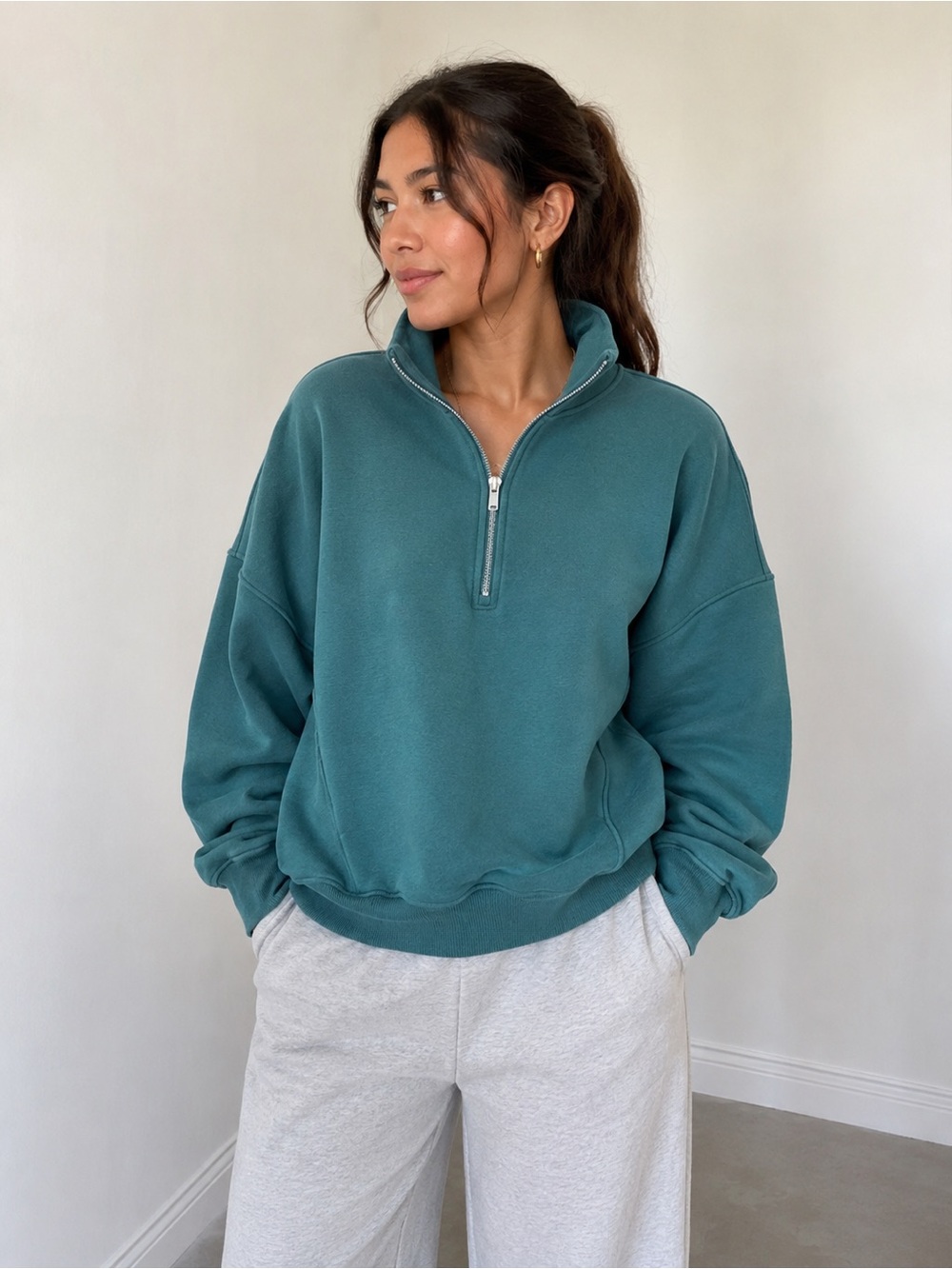Lululemon Athletica Teal Half-Zip Oversized Sweatshirt